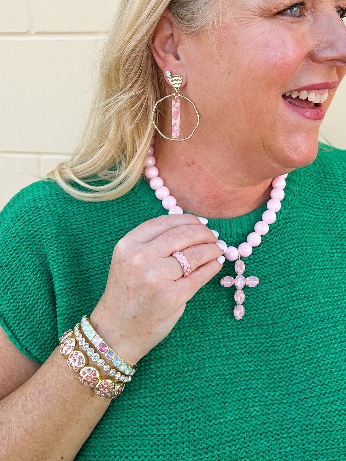 Blush Grace Crystal Cross Necklace - The Pink Pineapple 850