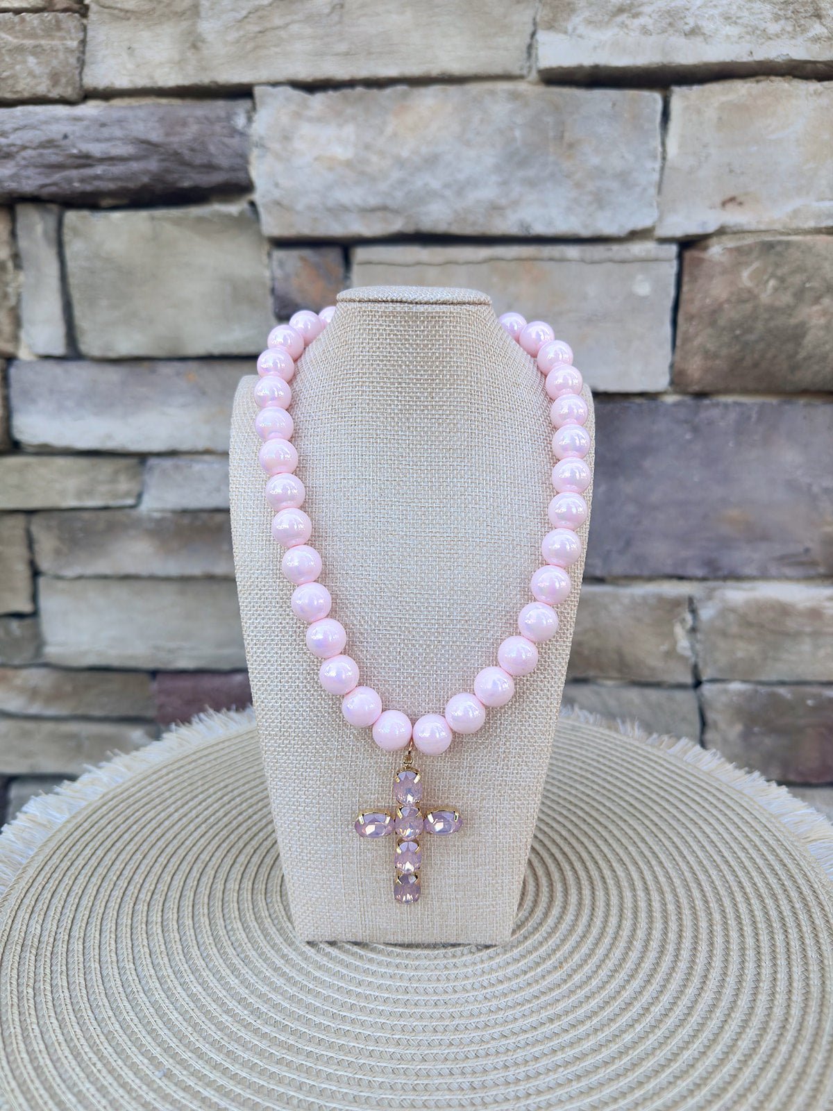 Blush Grace Crystal Cross Necklace - The Pink Pineapple 850