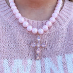 Blush Grace Crystal Cross Necklace - The Pink Pineapple 850
