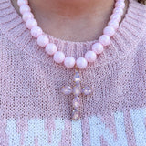 Blush Grace Crystal Cross Necklace - The Pink Pineapple 850