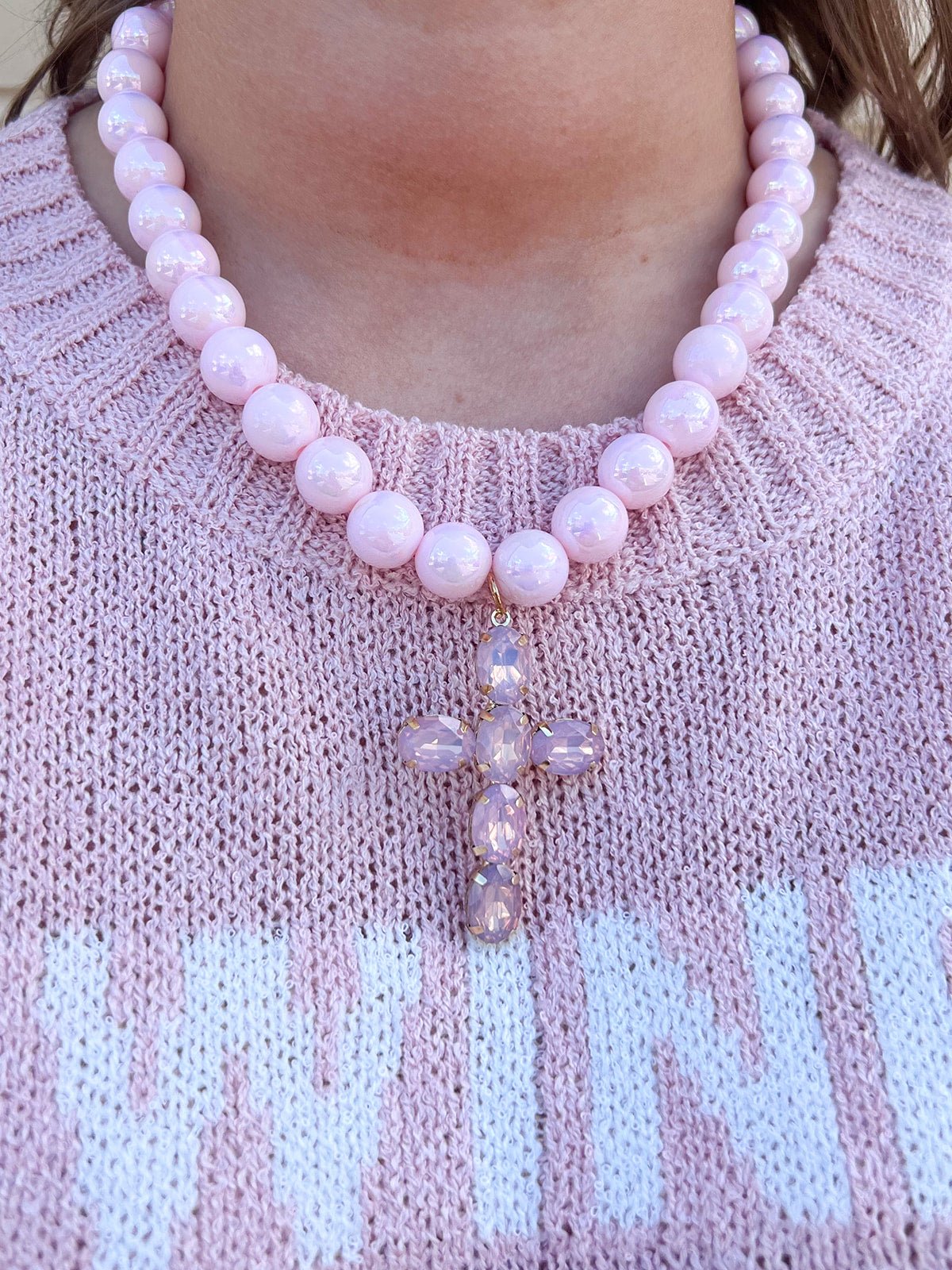 Blush Grace Crystal Cross Necklace - The Pink Pineapple 850