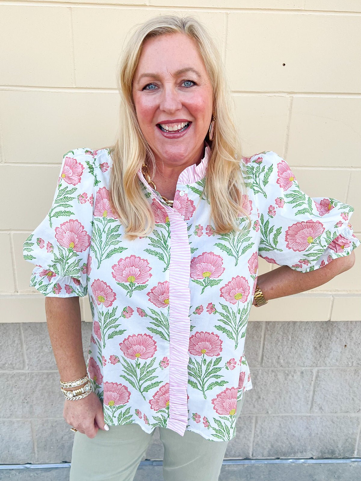 Blush Petal Puff Ruffle Blouse - The Pink Pineapple 850