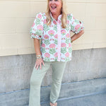 Blush Petal Puff Ruffle Blouse - The Pink Pineapple 850