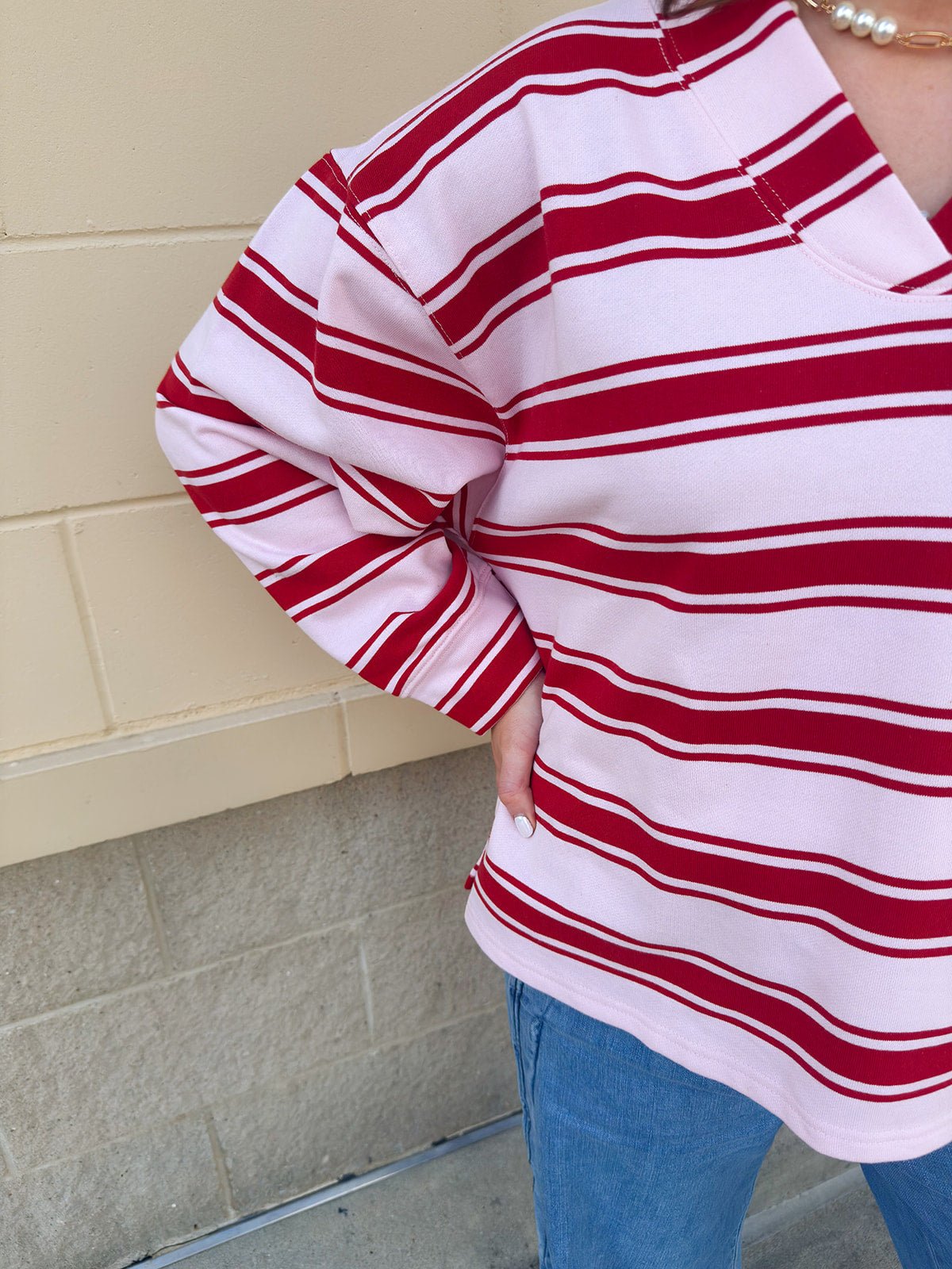 Blush Stripe Knit Sweatshirt Top - The Pink Pineapple 850