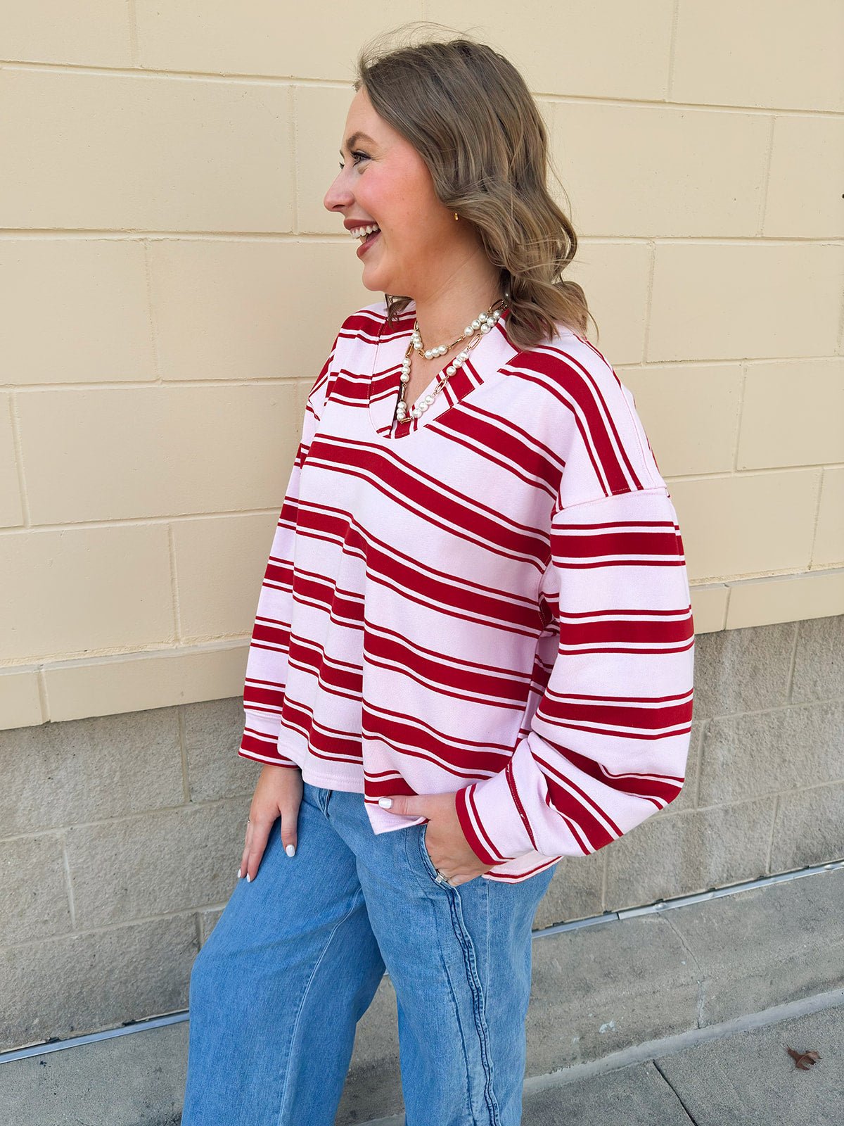 Blush Stripe Knit Sweatshirt Top - The Pink Pineapple 850