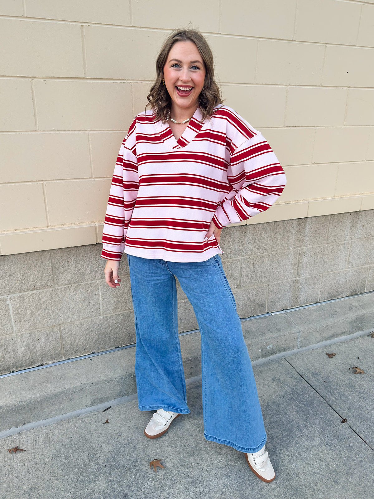 Blush Stripe Knit Sweatshirt Top - The Pink Pineapple 850