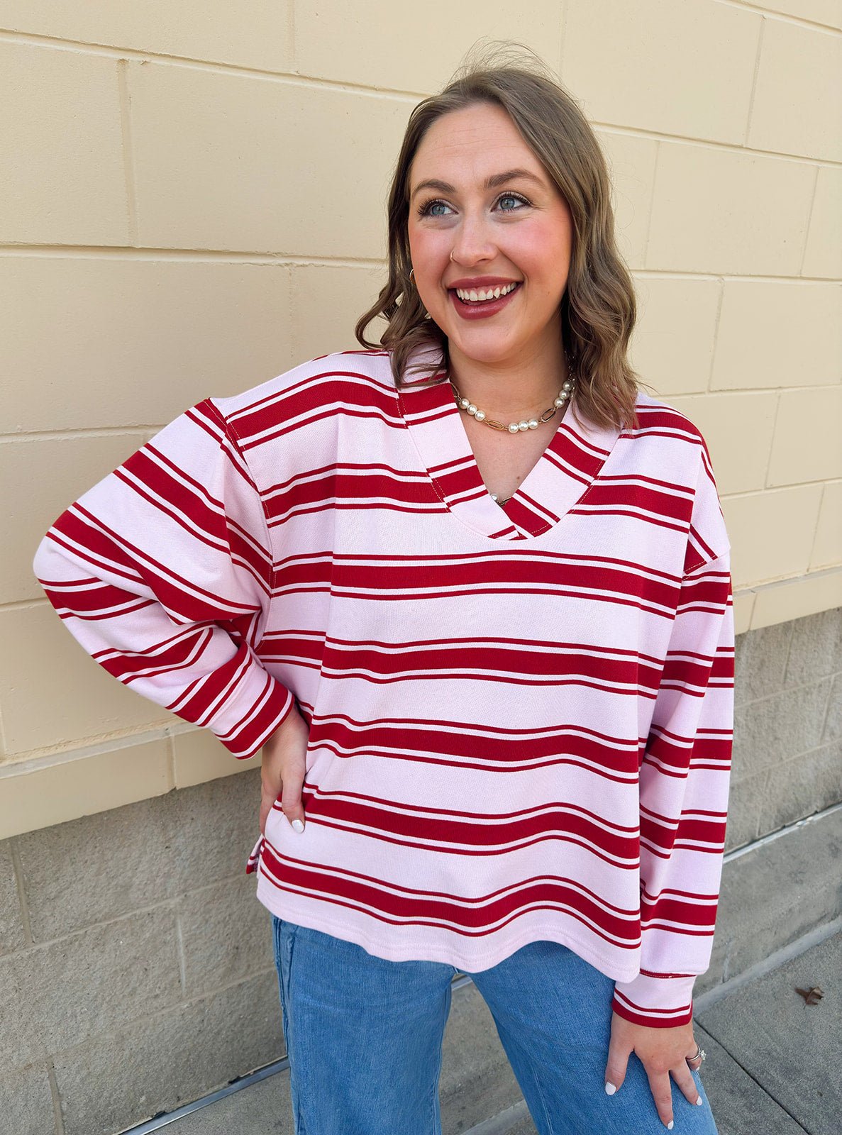 Blush Stripe Knit Sweatshirt Top - The Pink Pineapple 850