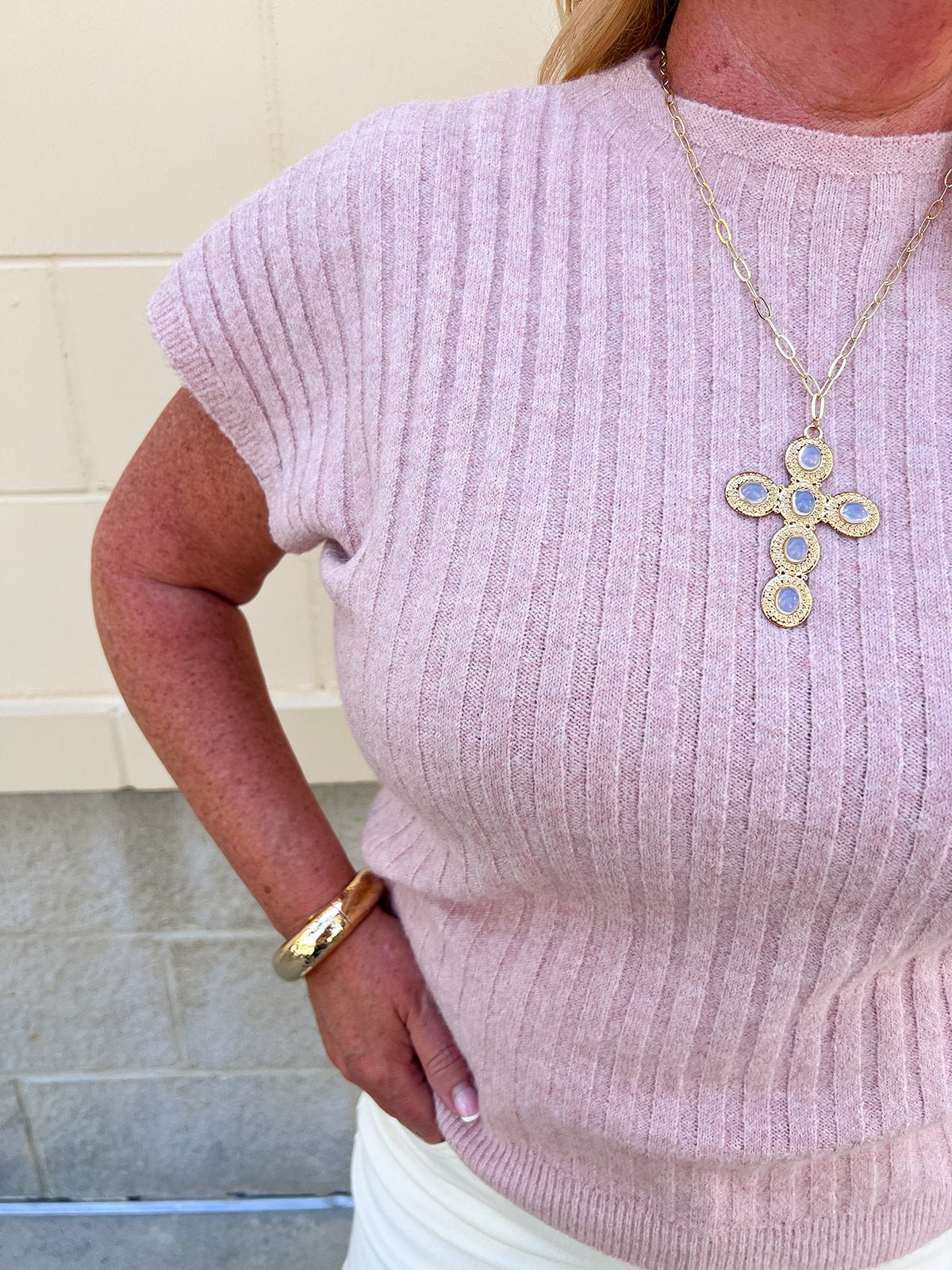 Blushing Beauty Ribbed Sweater Top - The Pink Pineapple 850