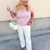 Blushing Beauty Ribbed Sweater Top - The Pink Pineapple 850