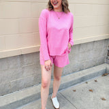 Blushing Ease Long Sleeve Lounge Set - The Pink Pineapple 850