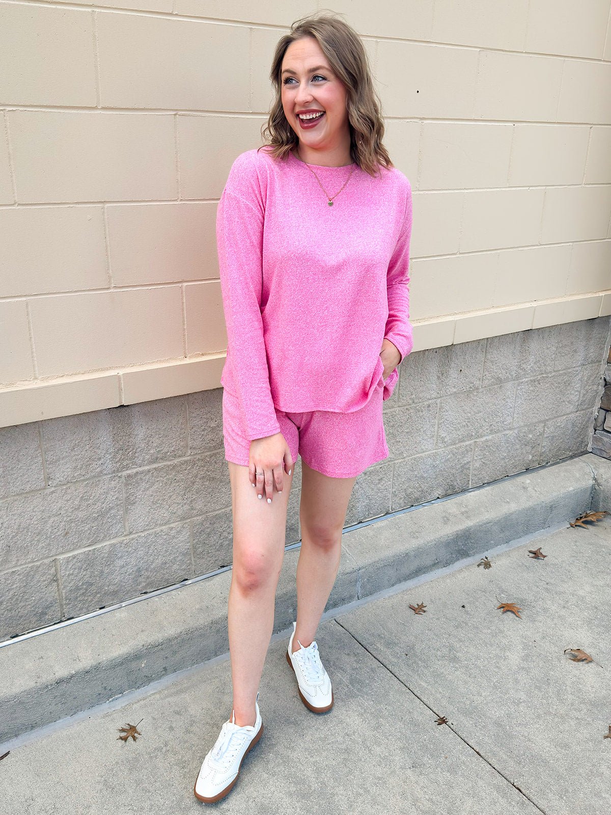 Blushing Ease Long Sleeve Lounge Set - The Pink Pineapple 850