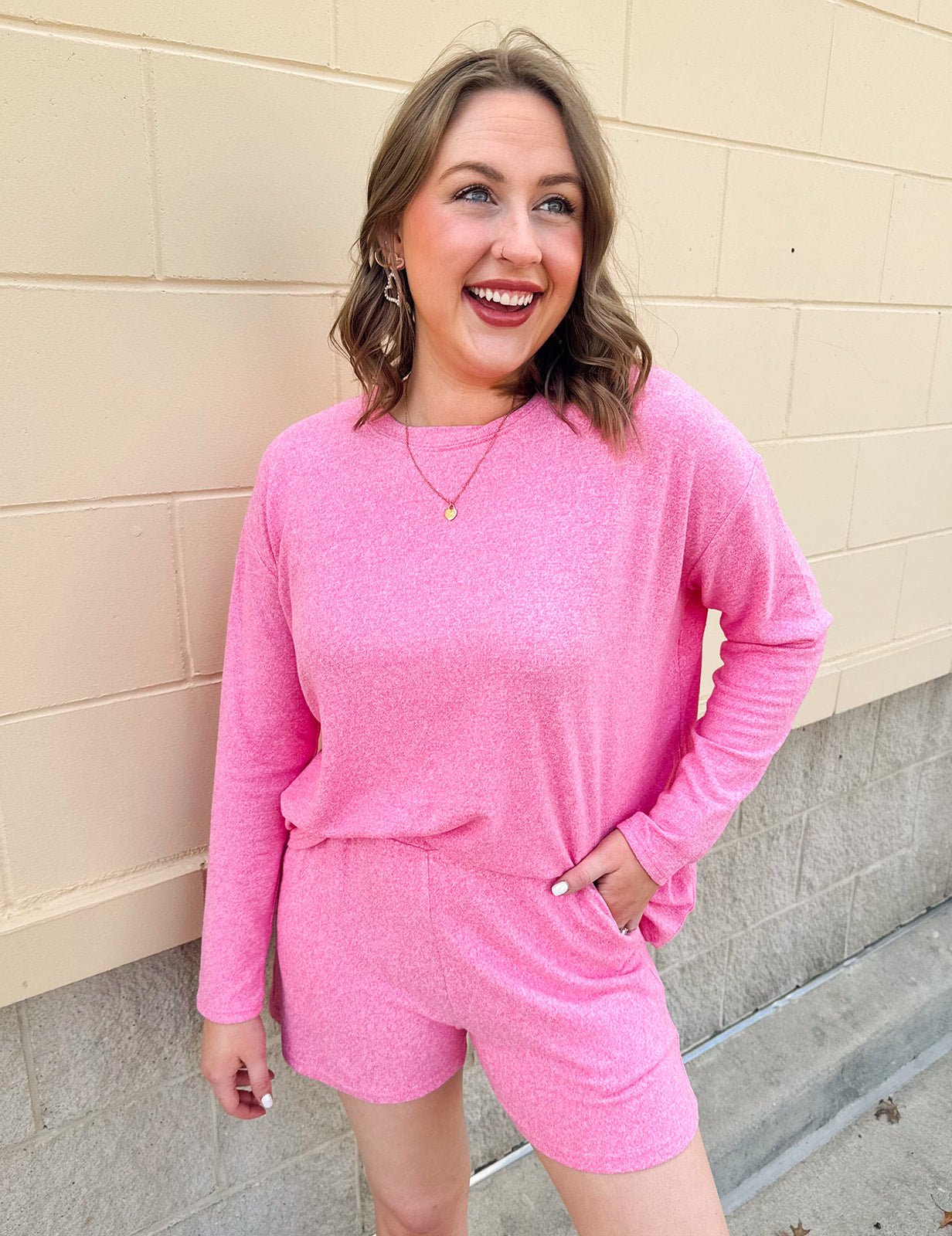 Blushing Ease Long Sleeve Lounge Set - The Pink Pineapple 850