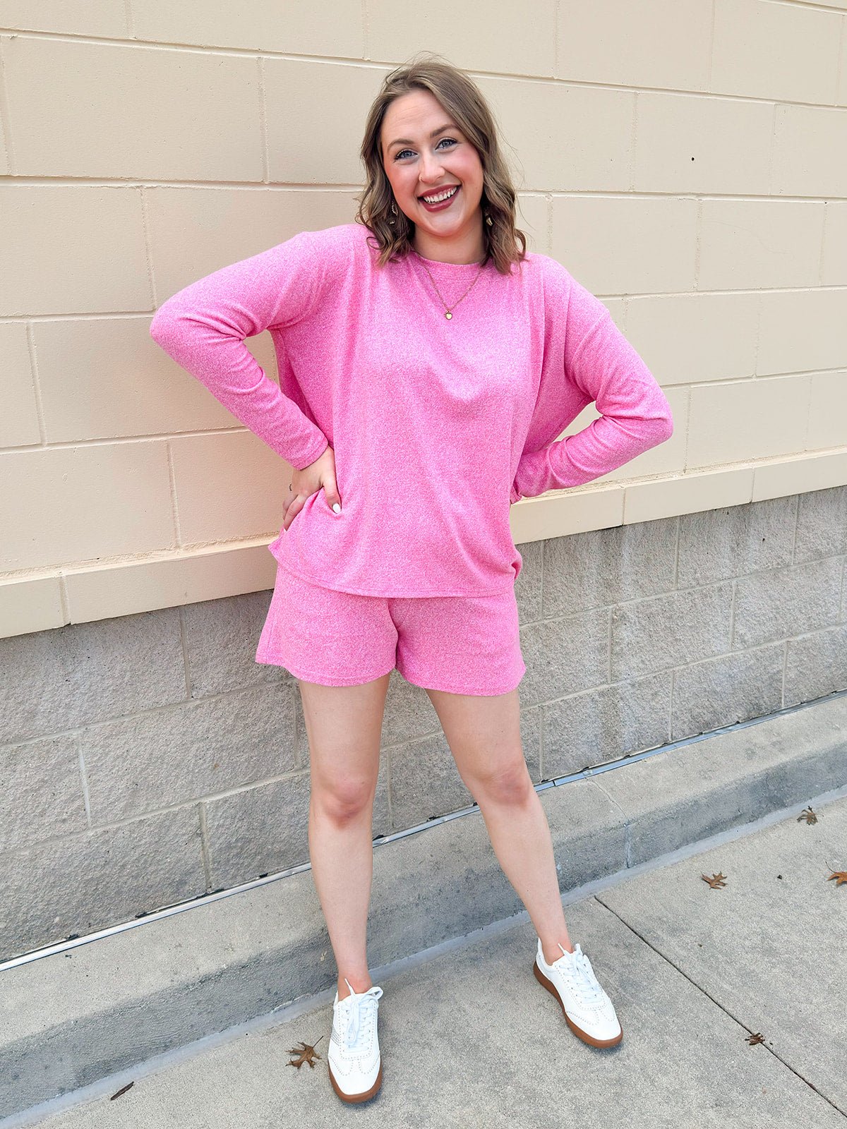 Blushing Ease Long Sleeve Lounge Set - The Pink Pineapple 850