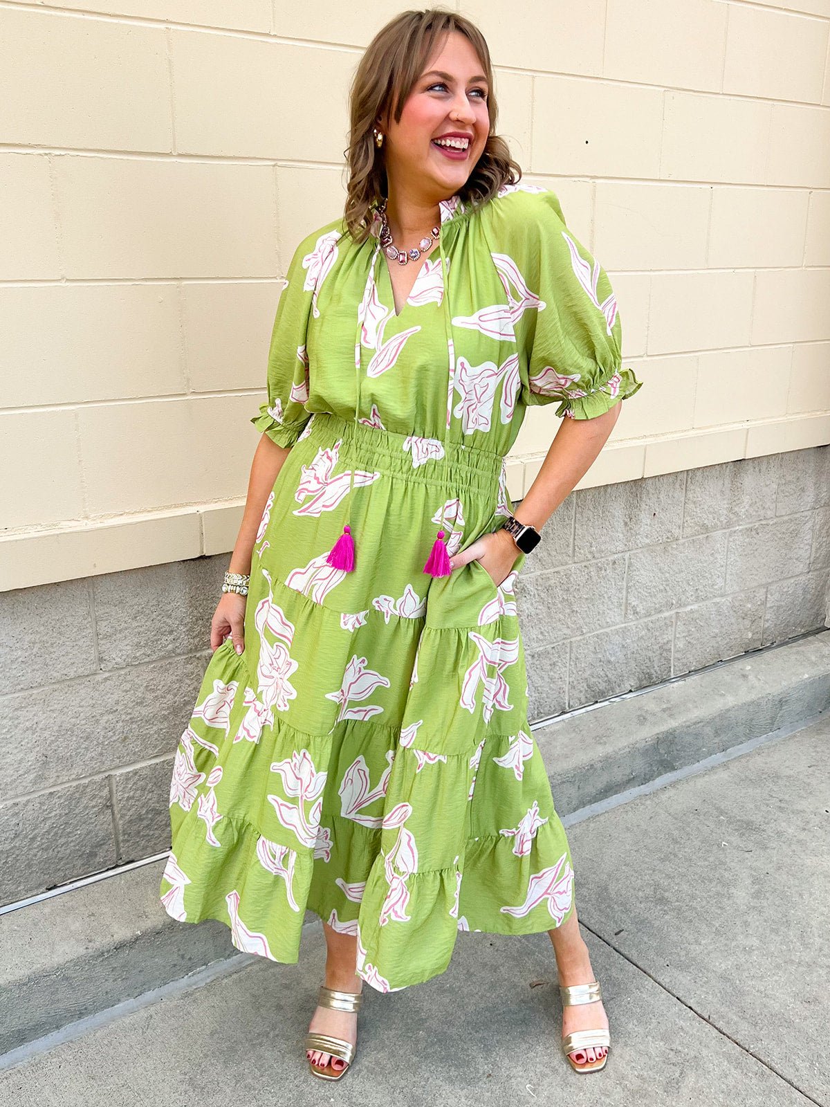 Blushing Meadow Cinch Dress - The Pink Pineapple 850