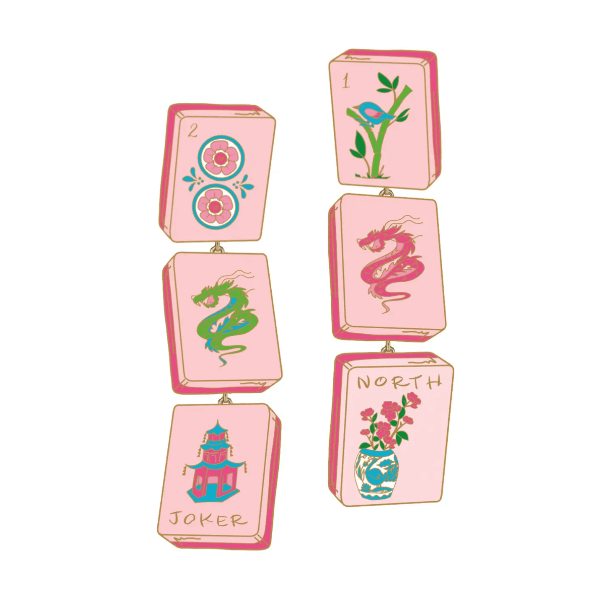 Blushing Tiles Linked Mahjong Earrings - The Pink Pineapple 850