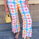 Boardwalk Pastel Plaid Wide Leg Jeans - The Pink Pineapple 850
