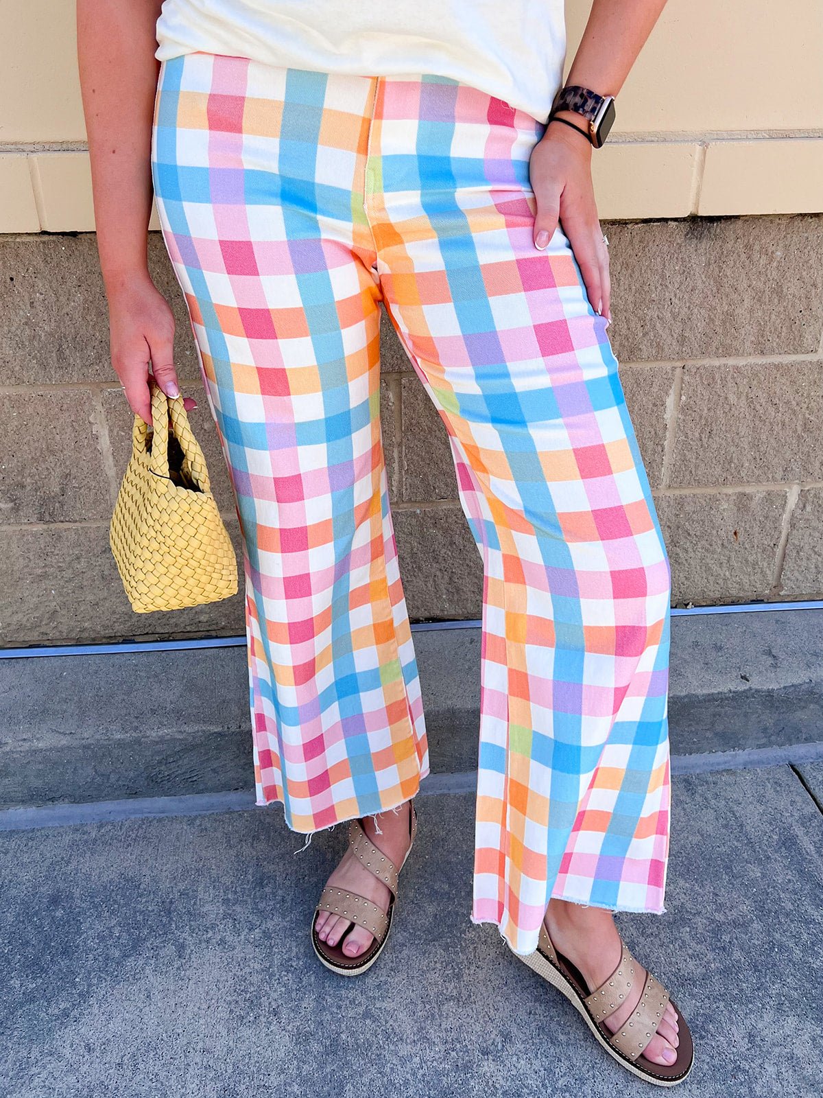 Boardwalk Pastel Plaid Wide Leg Jeans - The Pink Pineapple 850