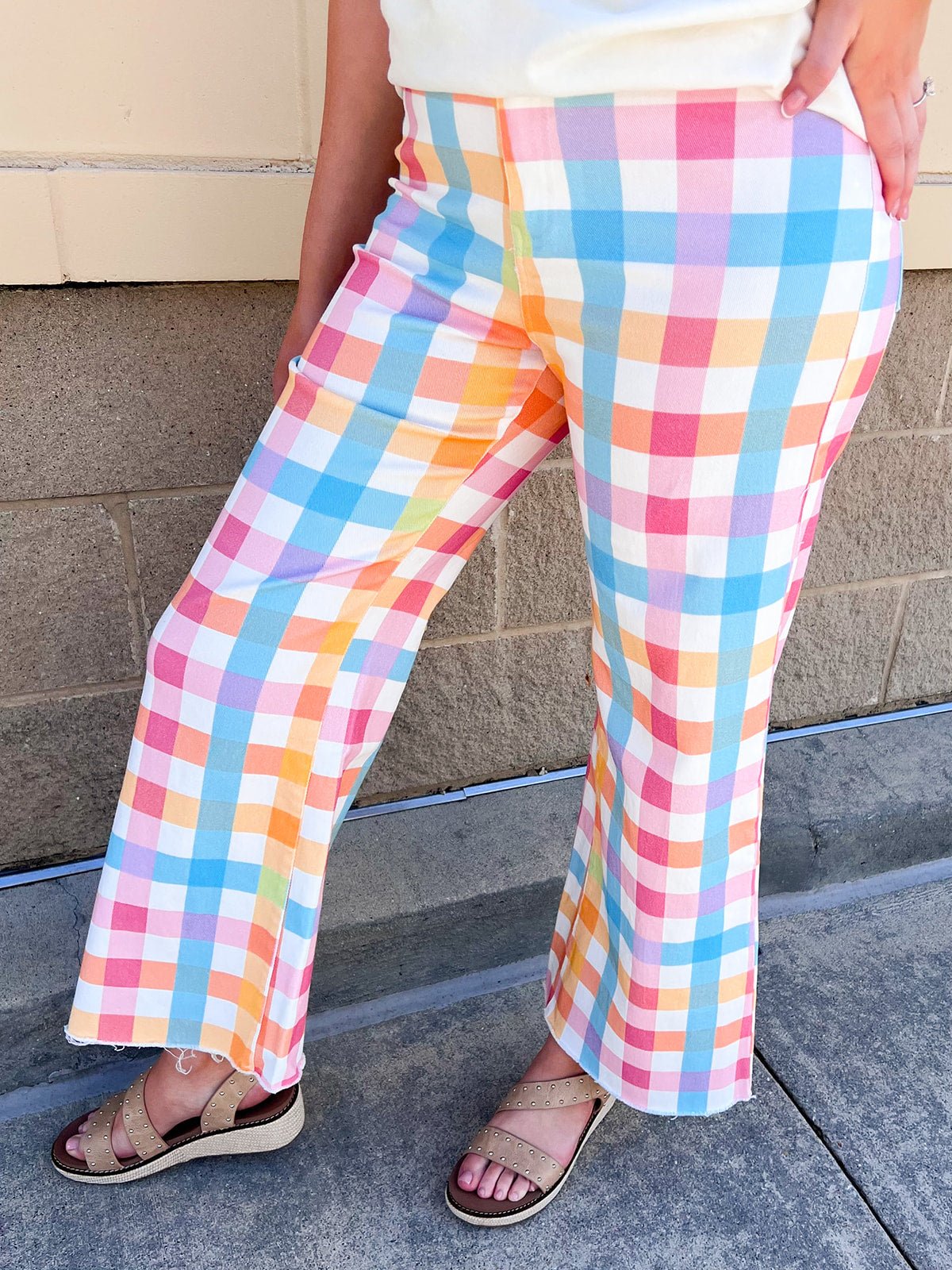 Boardwalk Pastel Plaid Wide Leg Jeans - The Pink Pineapple 850