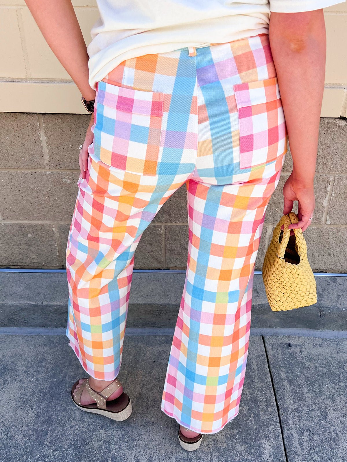 Boardwalk Pastel Plaid Wide Leg Jeans - The Pink Pineapple 850