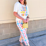 Boardwalk Pastel Plaid Wide Leg Jeans - The Pink Pineapple 850