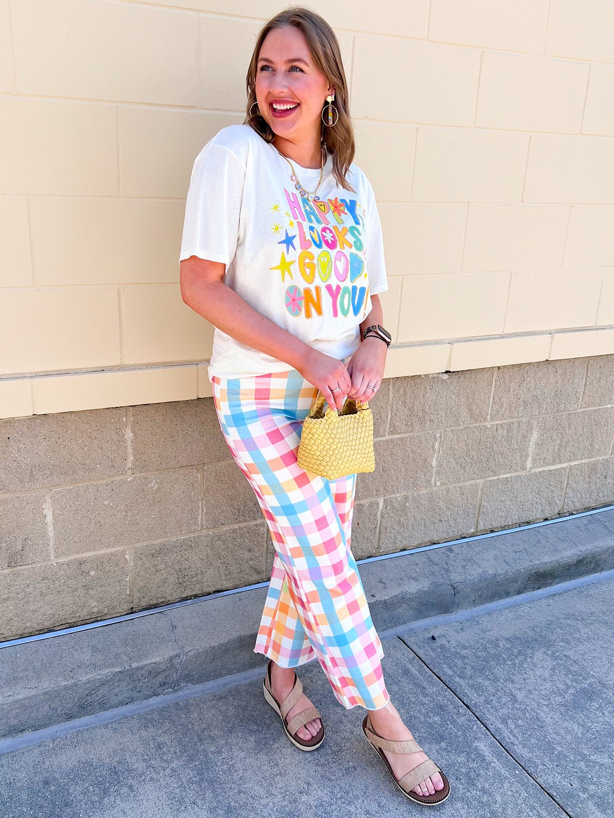 Boardwalk Pastel Plaid Wide Leg Jeans - The Pink Pineapple 850