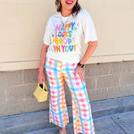 Boardwalk Pastel Plaid Wide Leg Jeans - The Pink Pineapple 850