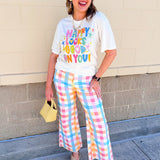 Boardwalk Pastel Plaid Wide Leg Jeans - The Pink Pineapple 850