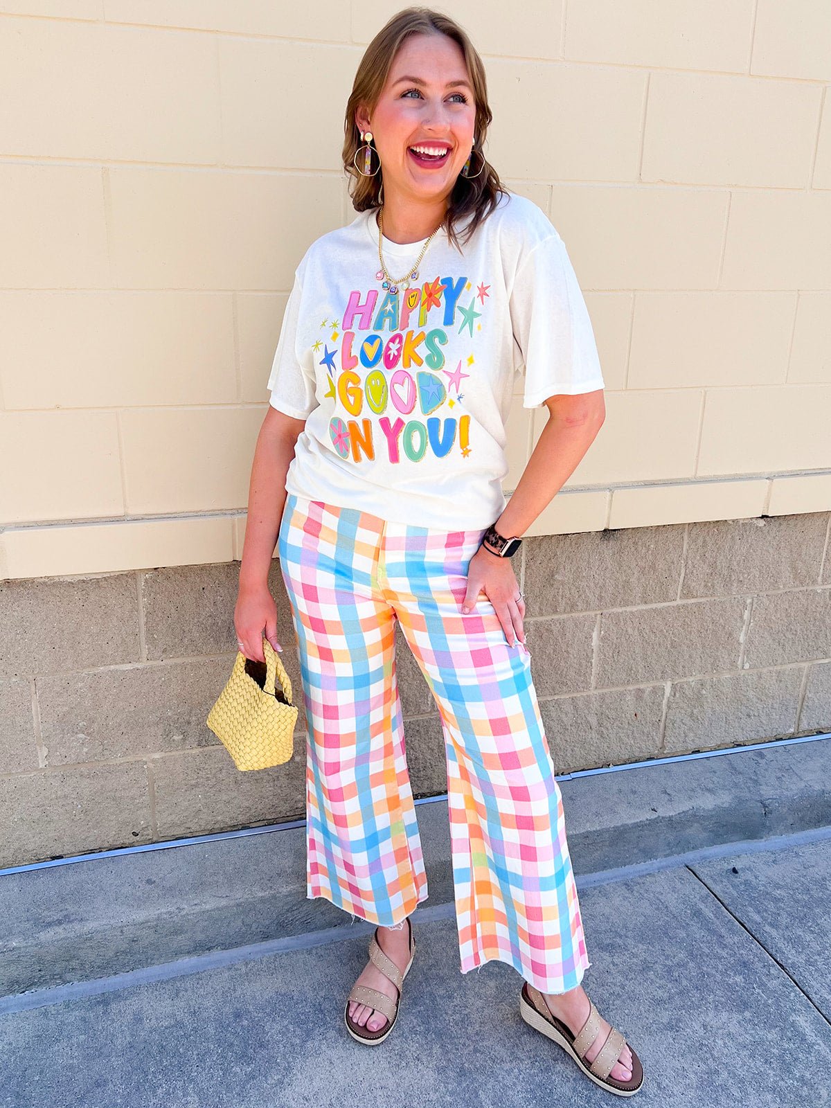 Boardwalk Pastel Plaid Wide Leg Jeans - The Pink Pineapple 850