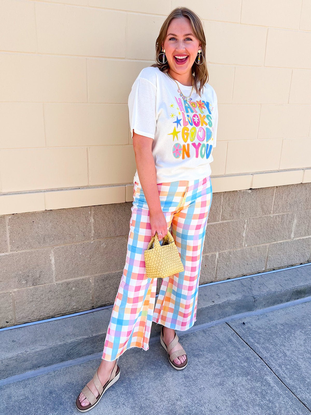 Boardwalk Pastel Plaid Wide Leg Jeans - The Pink Pineapple 850