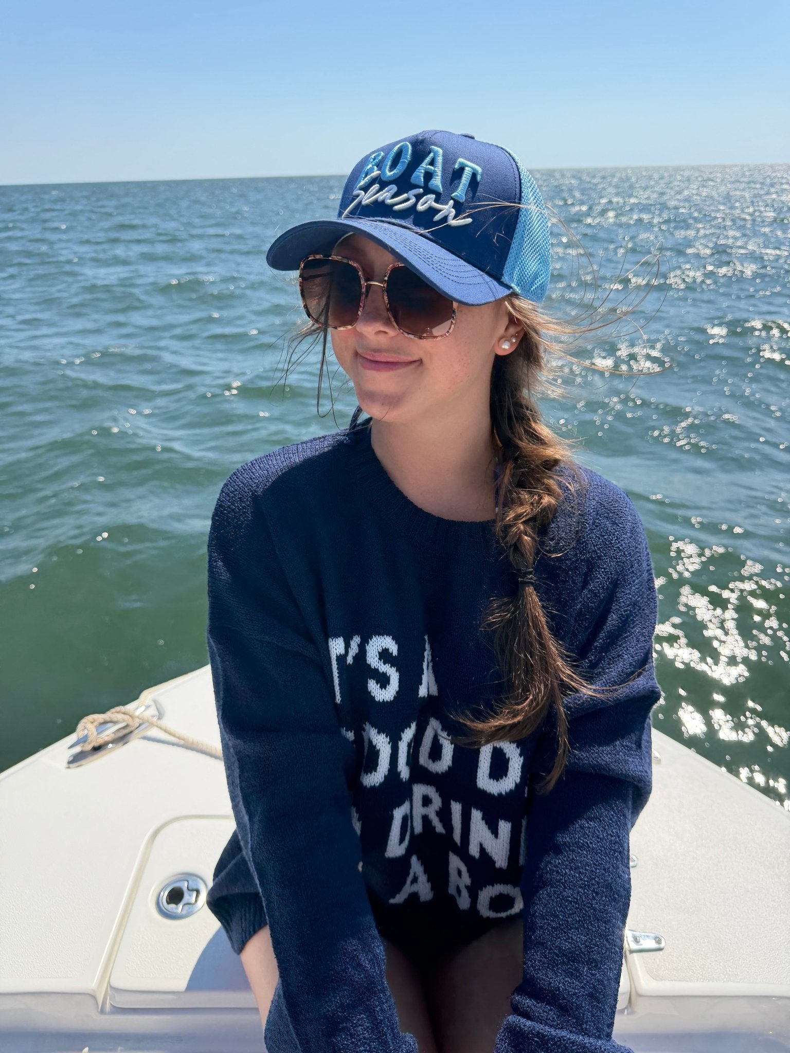 Boat Season Trucker Hat in Navy - The Pink Pineapple 850