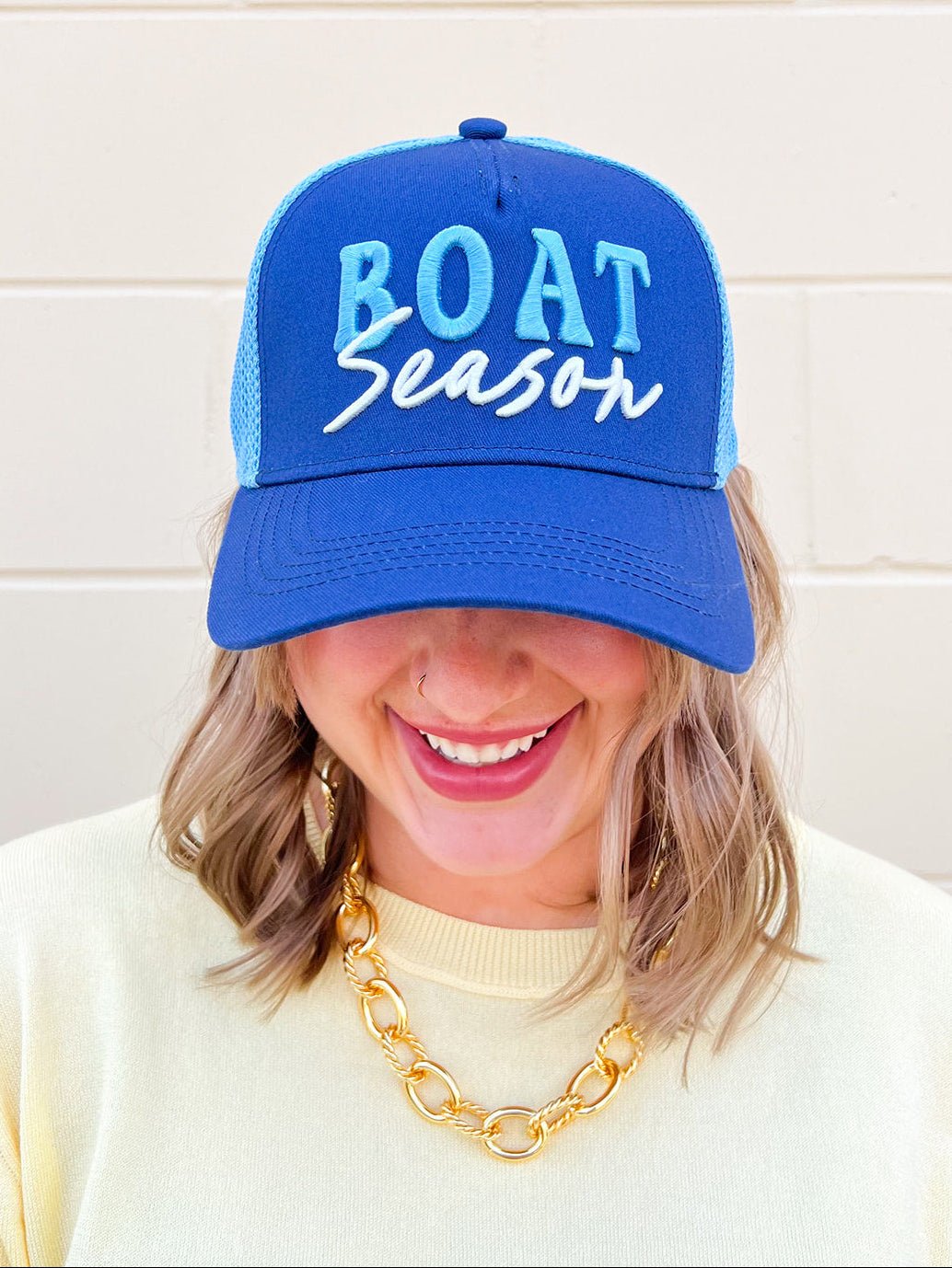 Boat Season Trucker Hat in Navy - The Pink Pineapple 850