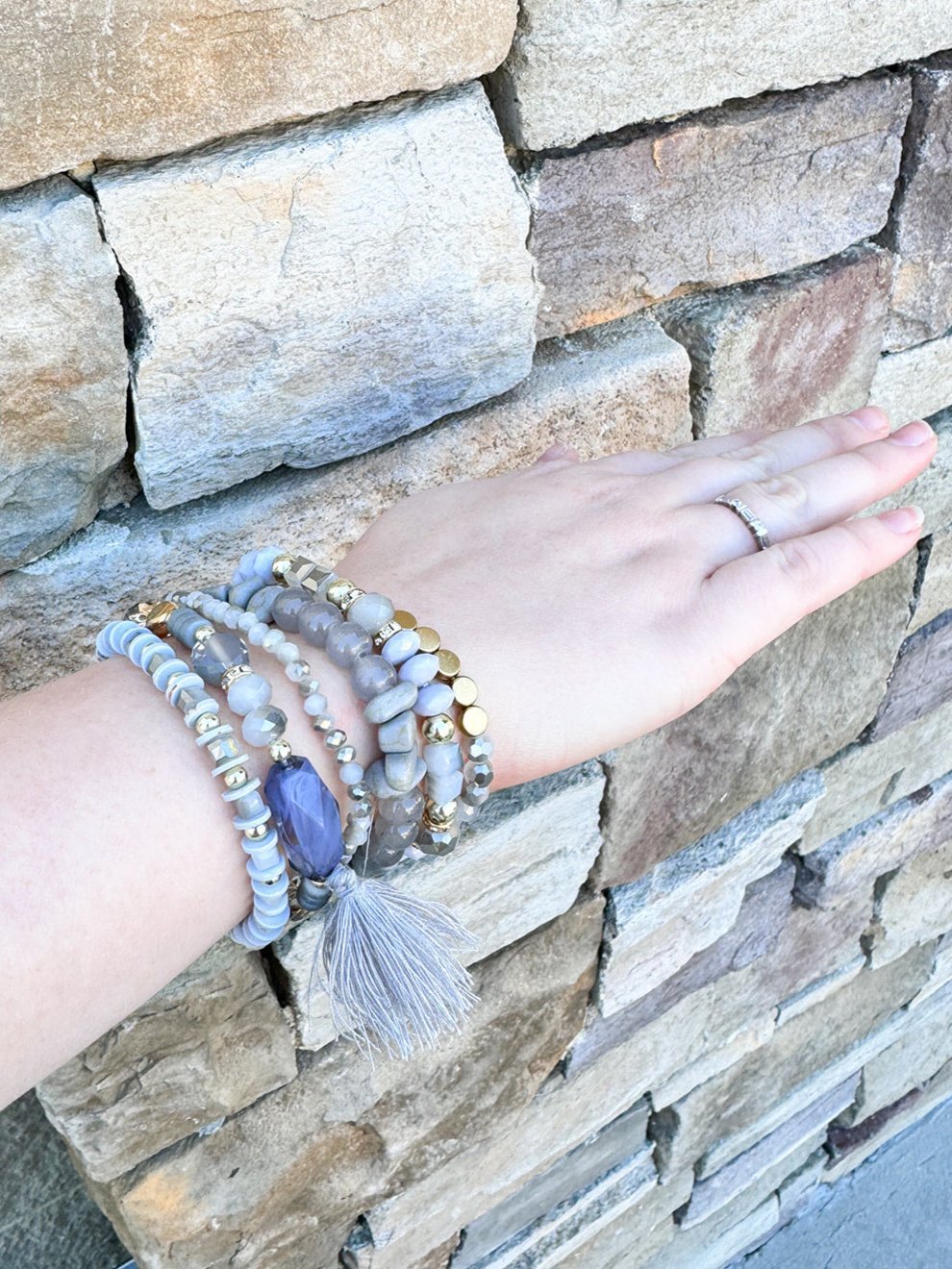 Boho Charm Tassel Bracelet Gray - The Pink Pineapple 850