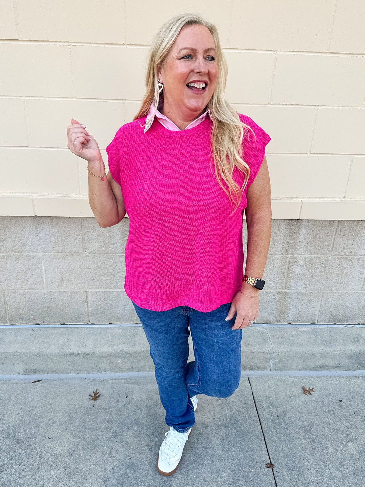 Bold Heart Drop Shoulder Knit Sweater in Hot Pink - The Pink Pineapple 850