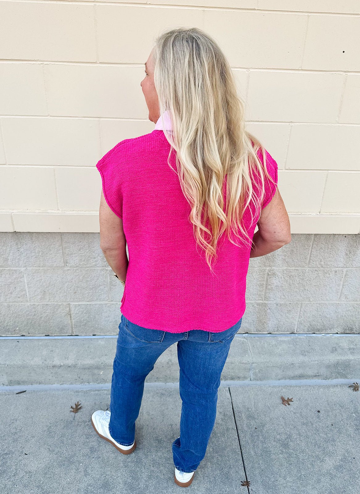 Bold Heart Drop Shoulder Knit Sweater in Hot Pink - The Pink Pineapple 850