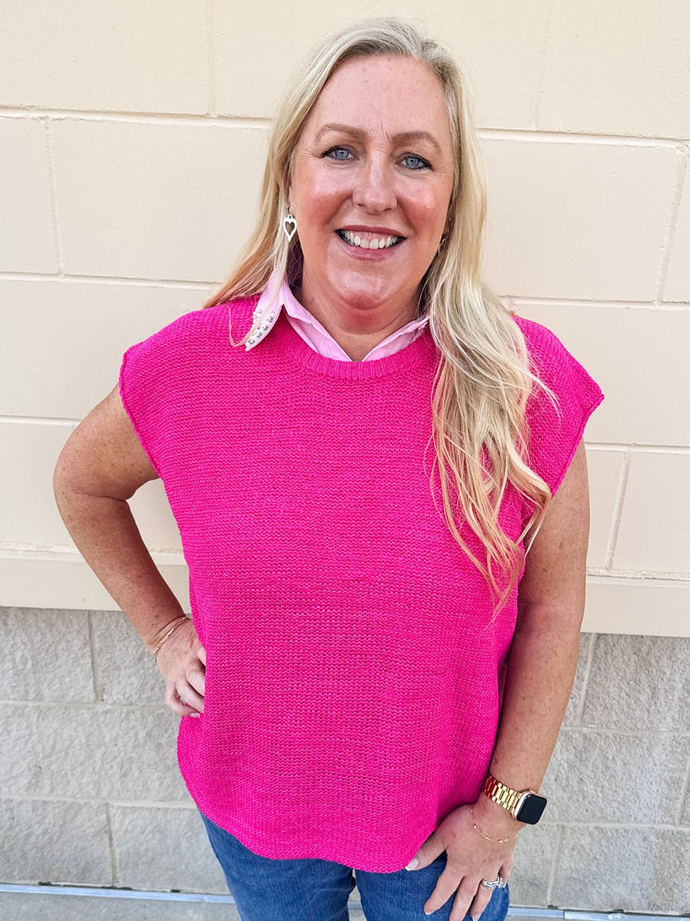 Bold Heart Drop Shoulder Knit Sweater in Hot Pink - The Pink Pineapple 850