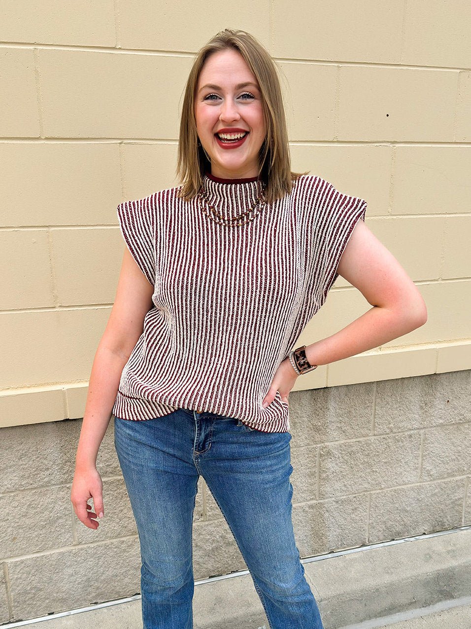 Bordeaux Stripe Sweater Vest - The Pink Pineapple 850