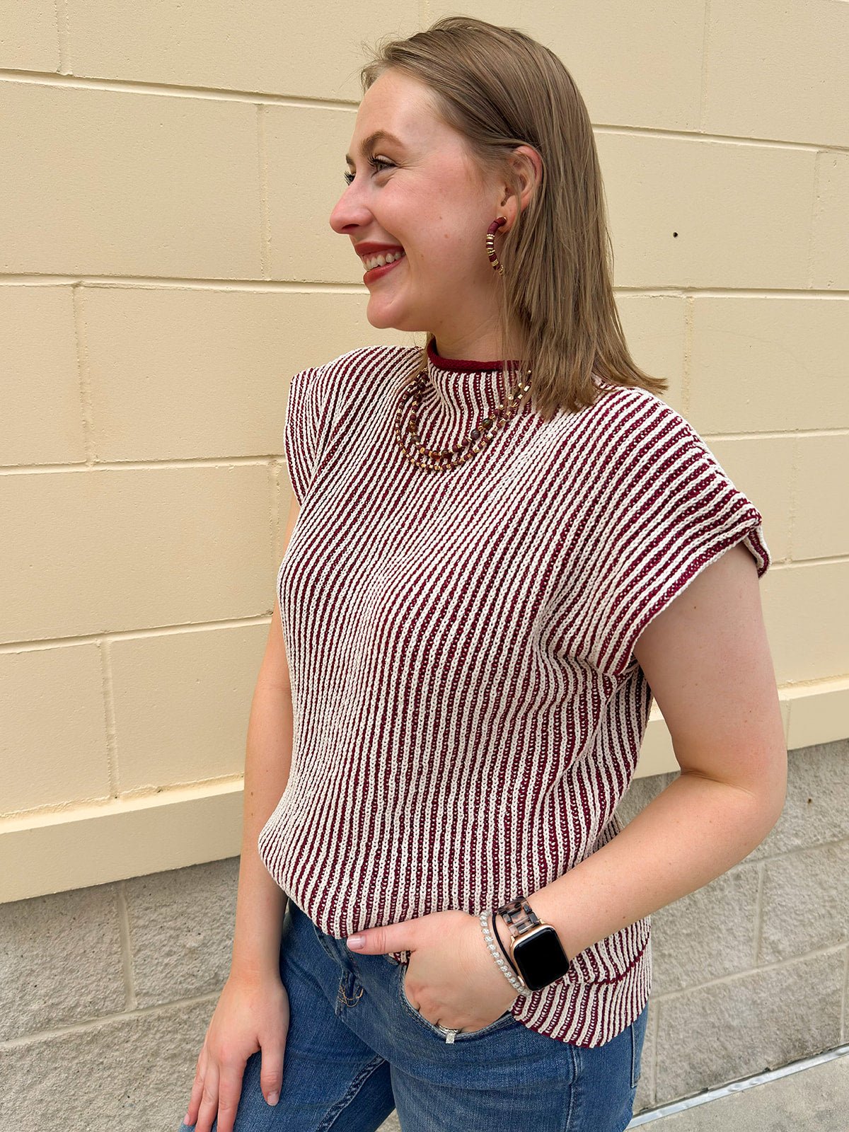 Bordeaux Stripe Sweater Vest - The Pink Pineapple 850