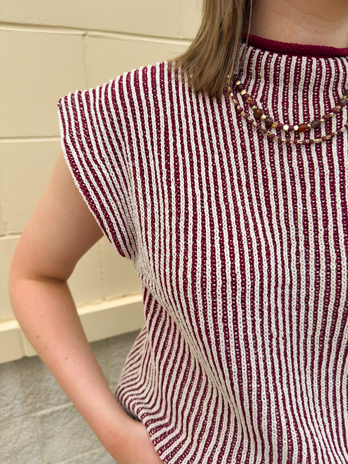 Bordeaux Stripe Sweater Vest - The Pink Pineapple 850