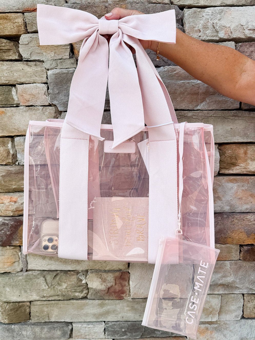 Bow Beach Tote With Phone Pouch - The Pink Pineapple 850