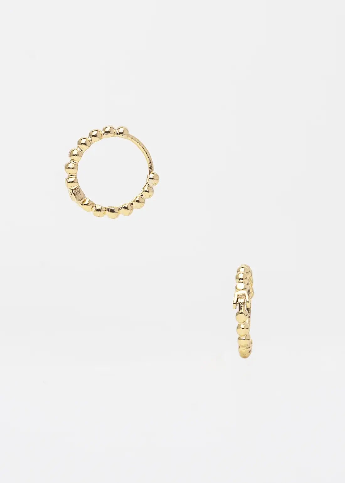Small gold beaded hoop earrings with textured ball detail