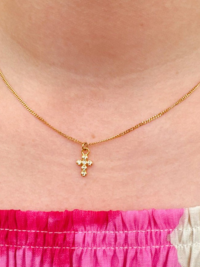 Gold cross necklace with crystals