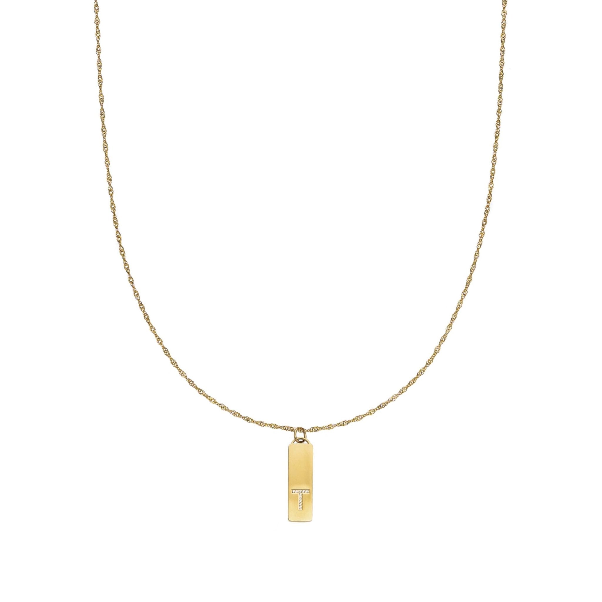 [Brenda Grands] Waterproof Gold CZ Initial Bar Necklace - The Pink Pineapple 850