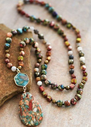 Brooke Beaded Long Stone Necklace - The Pink Pineapple 850