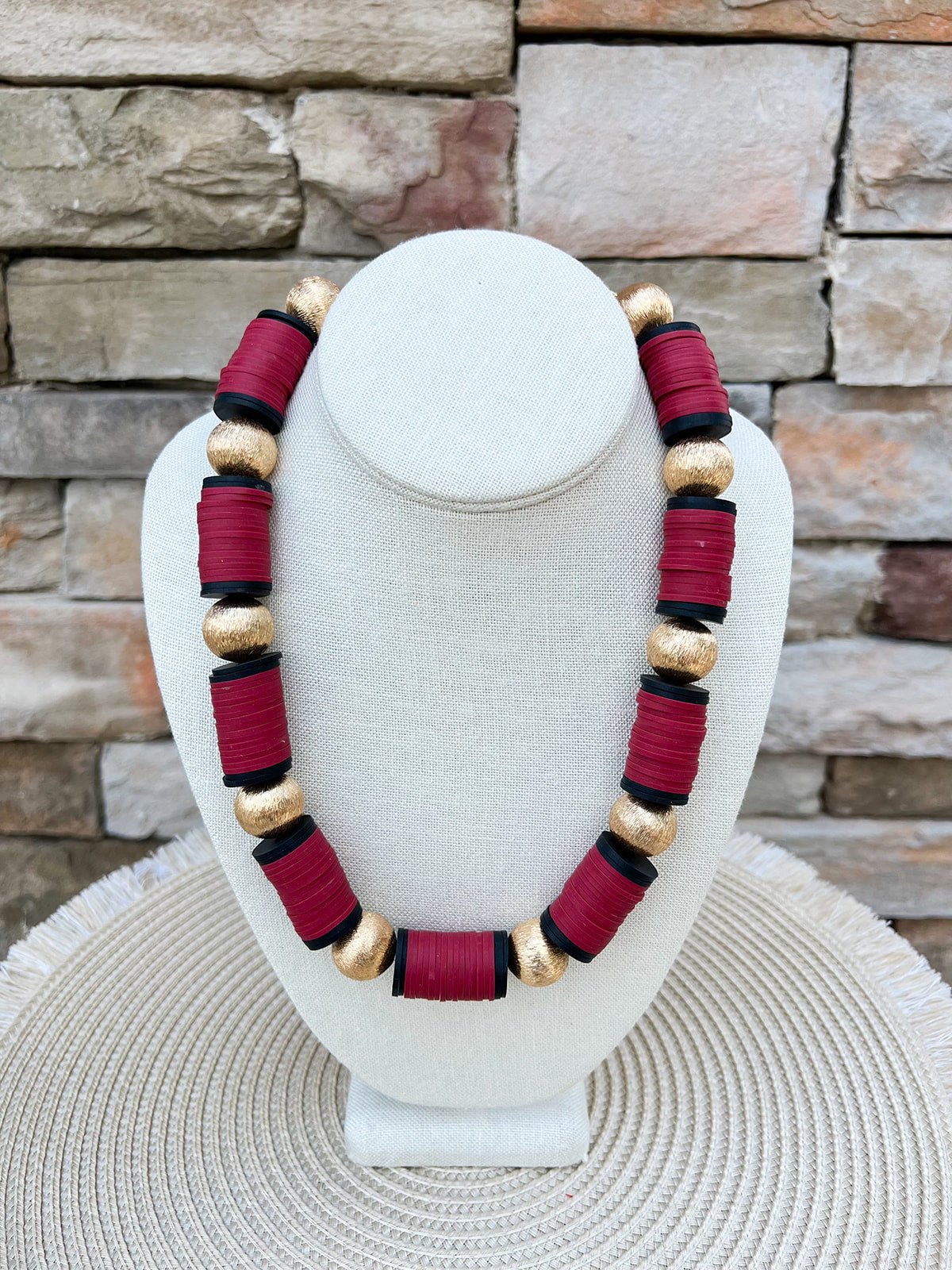 Burgundy, Black & Gold School Spirit Necklace - The Pink Pineapple 850