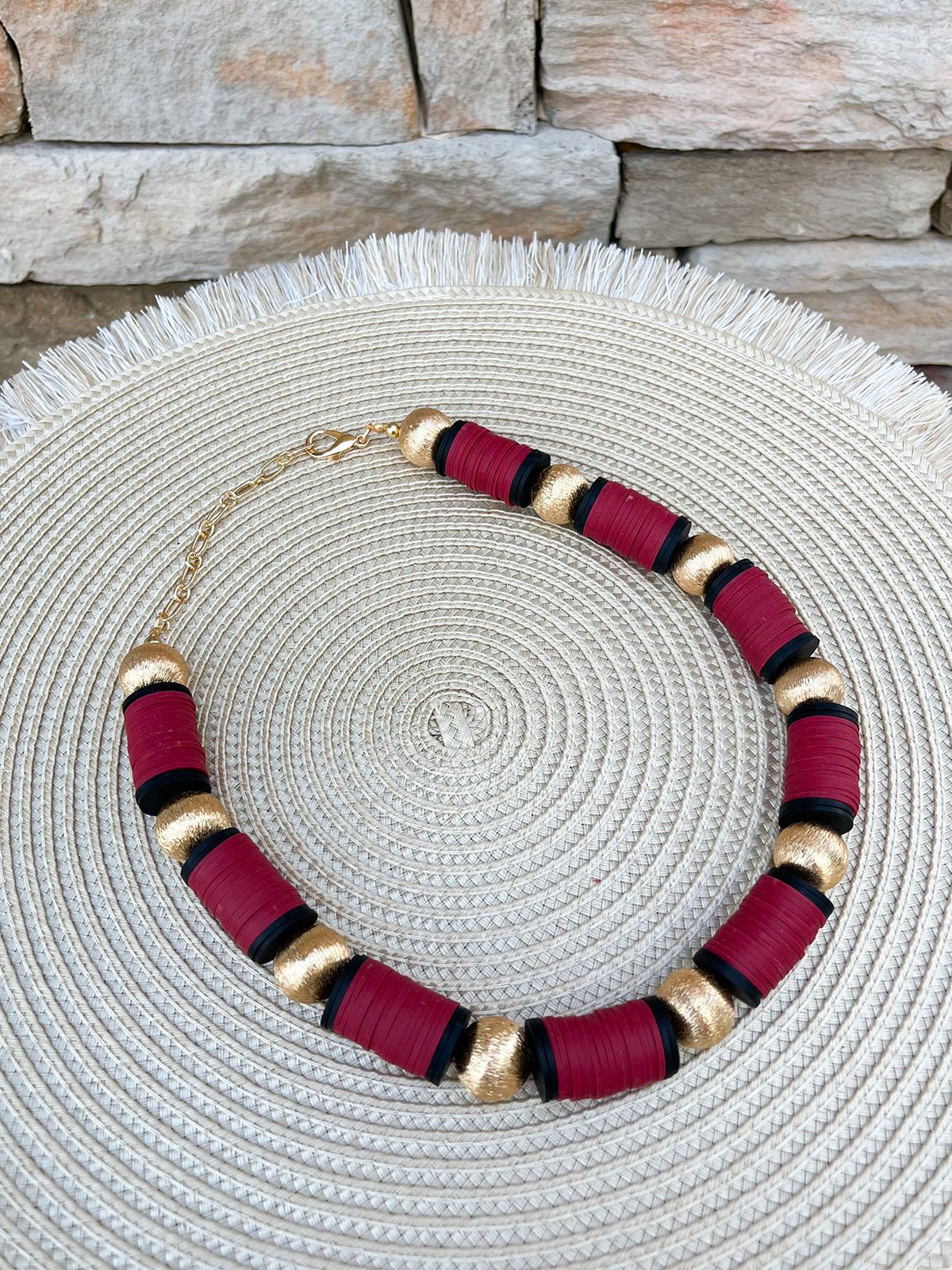 Burgundy, Black & Gold School Spirit Necklace - The Pink Pineapple 850