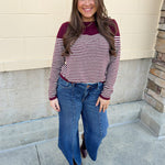 Burgundy Color - Block Striped Pullover - The Pink Pineapple 850