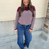 Burgundy Color - Block Striped Pullover - The Pink Pineapple 850
