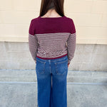 Burgundy Color - Block Striped Pullover - The Pink Pineapple 850