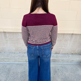 Burgundy Color - Block Striped Pullover - The Pink Pineapple 850