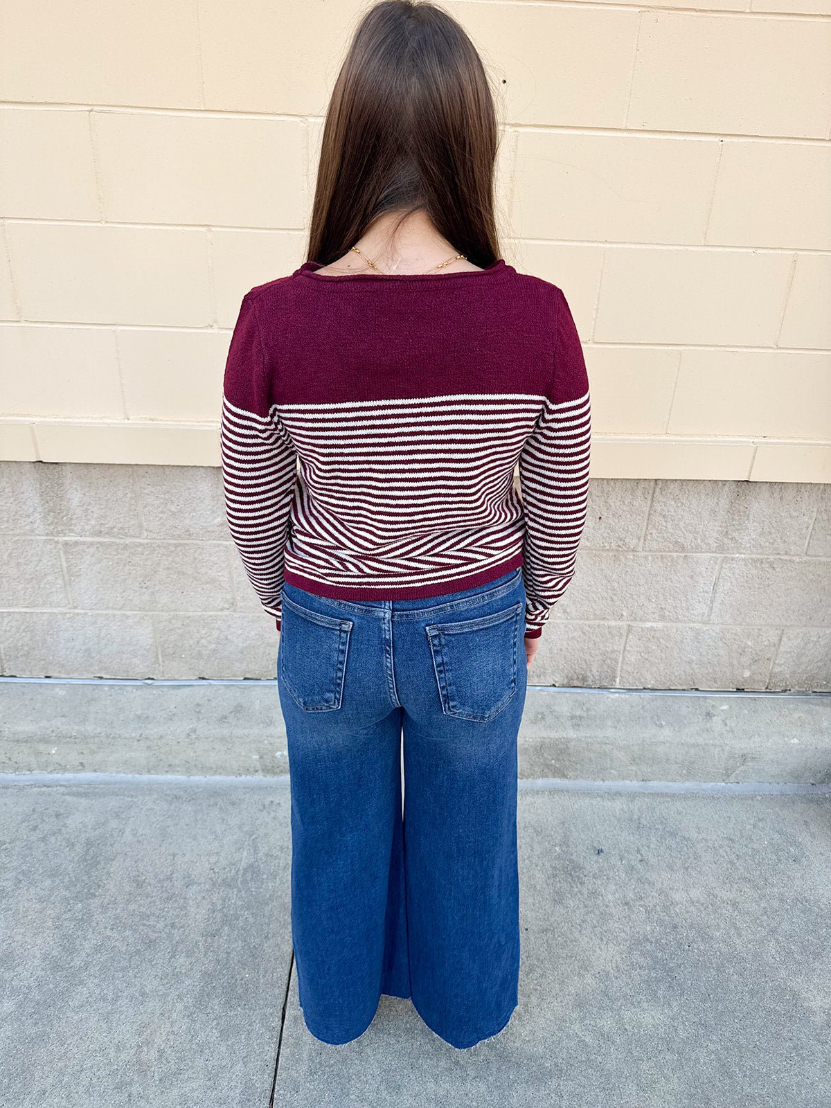 Burgundy Color - Block Striped Pullover - The Pink Pineapple 850